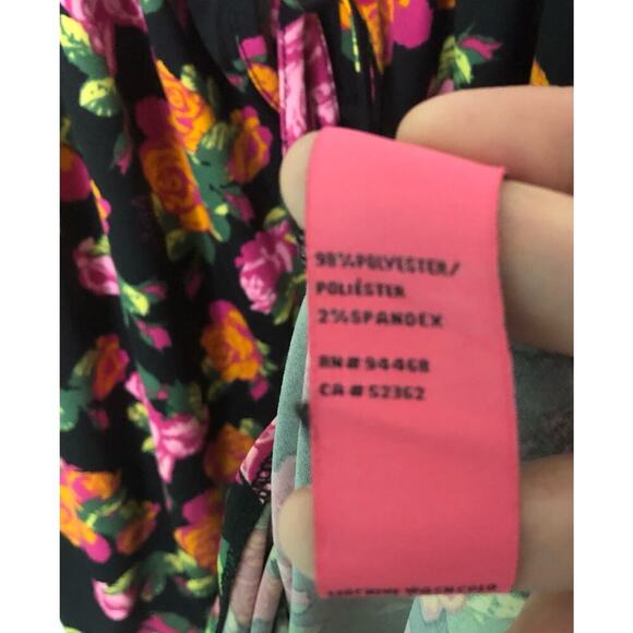 Betsey Johnson Size Large Floral Blouse Tie-Front Neon Rose Print - Picture 3 of 5
